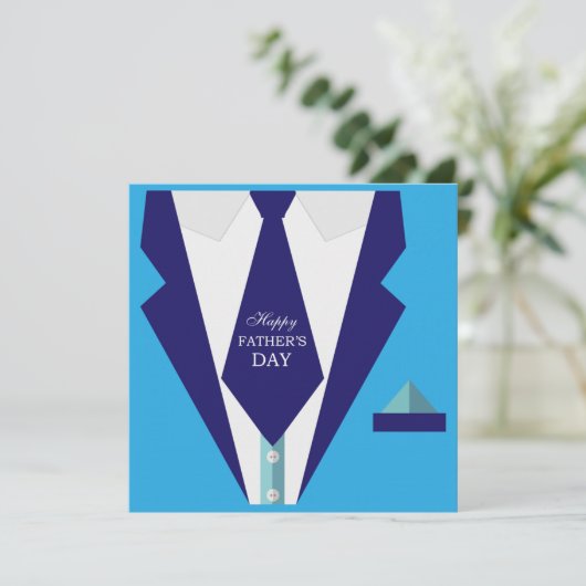 Happy Fathers Day Blue Suit Stropdas Family Brunch Kaart (Staand voorkant)