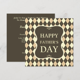 Happy Fathers Day Brown Tan Argyle Dinner Party Kaart