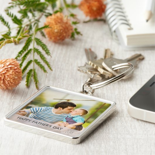 Happy Fathers Day Custom Dad and Child Photo Sleutelhanger (Zijkant)