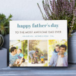 Happy Fathers Day Custom Wishes and 3 Photo Canvas Afdruk<br><div class="desc">Stijlvol en gepersonaliseerd verpakt canvas voor vaderdag. Het fotomalplaatje is opstelling voor u om 3 van uw favoriete foto's toe te voegen en u kunt evenveel van de tekst ook uitgeven aangezien u wenst. Op dit moment luidt de tekst: "Gelukkig vaderdag voor de meest geweldige vader ooit - we houden...</div>