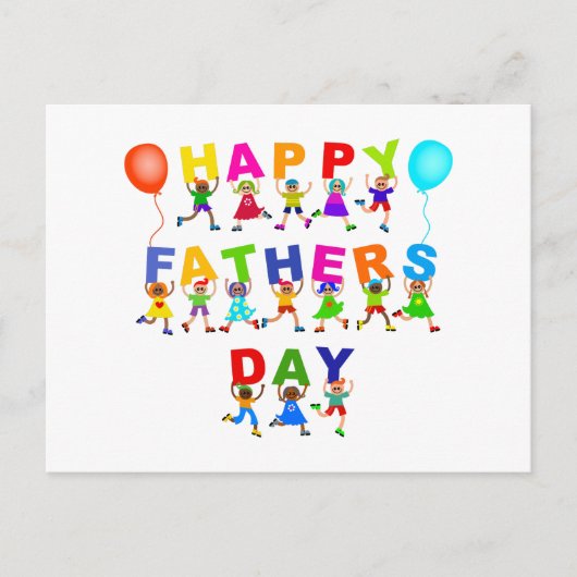 Happy Fathers Day Cute Cartoon Diverse Kinder Text Briefkaart (Voorkant)