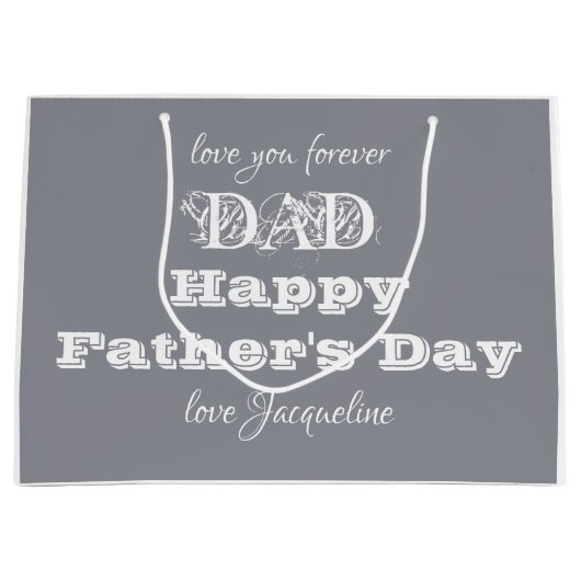 Happy Fathers Day Dad - aangepaste naam wit grijs Groot Cadeauzakje (Voorkant)