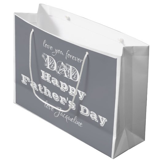 Happy Fathers Day Dad - aangepaste naam wit grijs Groot Cadeauzakje (Voorkant Gekanteld)