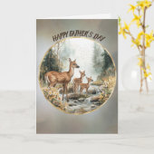Happy Father's Day Doe and Twin Fawns In A Stream Kaart (Gele Bloem)