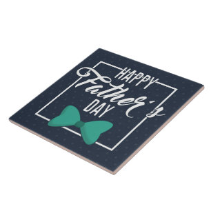 Happy Fathers Day Embleem Blauw Wit Tegeltje
