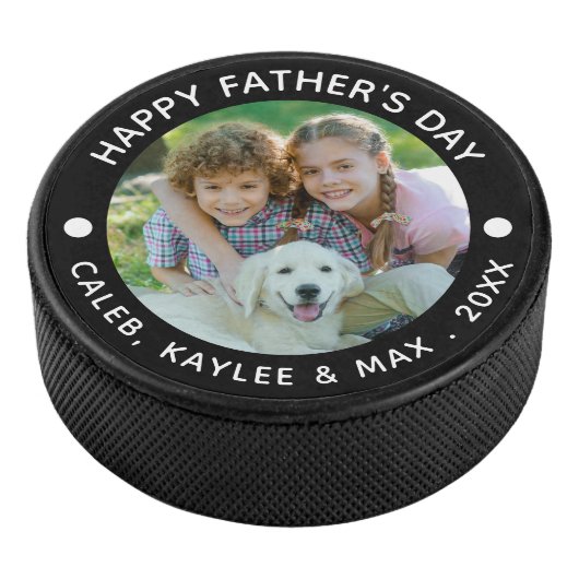 Happy Fathers Day Foto van je kleurenhandje Hockey Puck (3/4)