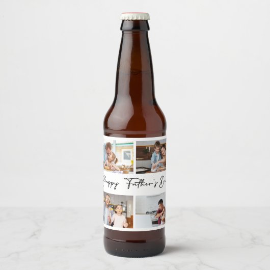 Happy Fathers day-fotocollage Bier Etiket (Voorkant)