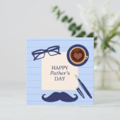 Happy Fathers Day Fun Blue Mustache Family Brunch Kaart (Staand voorkant)