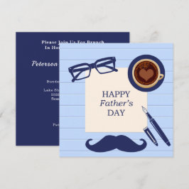 Happy Fathers Day Fun Blue Mustache Family Brunch Kaart