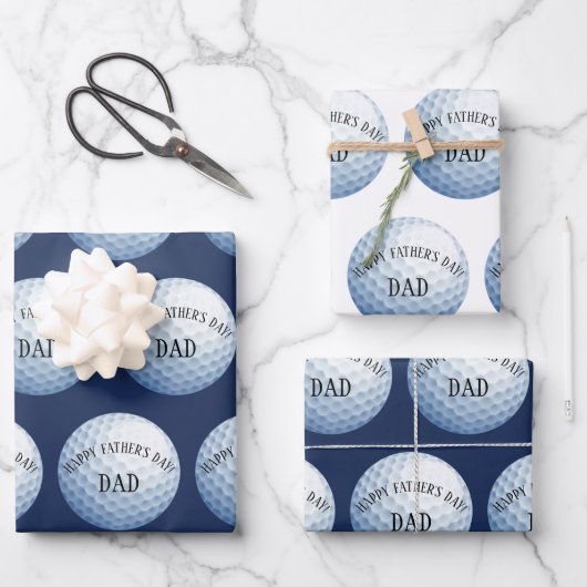 Happy Fathers Day Golf Ball Baller Inpakpapier Vel (Voorkant)