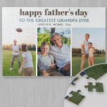 Happy Fathers Day Grandpa - Aangepast 3 fotostrip Legpuzzel<br><div class="desc">Zeg gelukkige vaderdag aan de grootste opa ooit met een douane foto puzzel. Het ontwerp heeft een moderne typografie die allemaal volledig bewerkbaar is, als je je eigen wensen van de vaderdag wilt toevoegen. Het fotomalplaatje is opstelling voor u om 3 van uw favoriete foto's toe te voegen die in...</div>