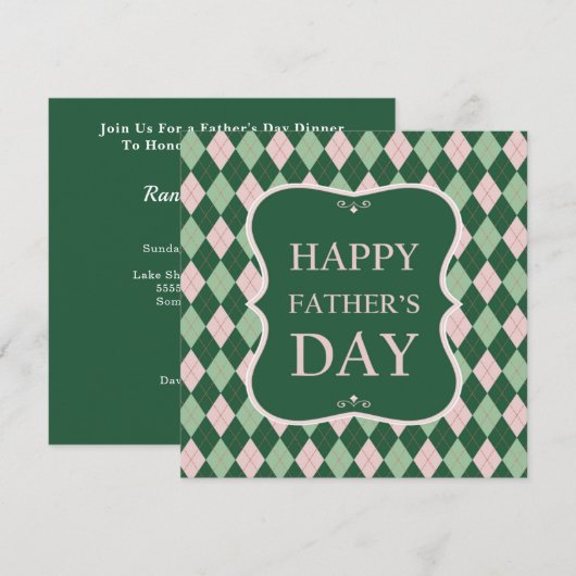 Happy Fathers Day Green Argyle Dinner Party Kaart (Voorkant / Achterkant)