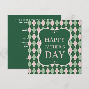 Happy Fathers Day Green Argyle Dinner Party Kaart