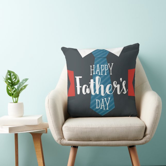 Happy Fathers Day Groot Stropdas Blauw Rood Wit Kussen (Stoel)