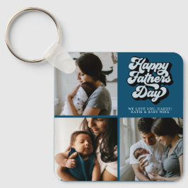Happy Fathers Day Groovy Retro Drie Foto | BLAUWGR Sleutelhanger