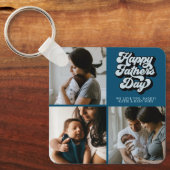 Happy Fathers Day Groovy Retro Drie Foto | BLAUWGR Sleutelhanger (Voorkant)