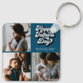 Happy Fathers Day Groovy Retro Drie Foto | BLAUWGR Sleutelhanger (Achterkant)
