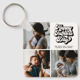 Happy Fathers Day Groovy Retro Drie Foto Sleutelhanger