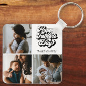Happy Fathers Day Groovy Retro Drie Foto Sleutelhanger (Achterkant)