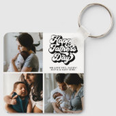 Happy Fathers Day Groovy Retro Drie Foto Sleutelhanger (Achterkant)