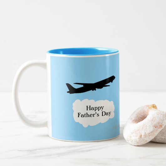 Happy Fathers Day Jet Airplane Flying Pilot Gift Tweekleurige Koffiemok (Met donut)
