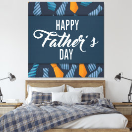 Happy Fathers Day Kleurrijke Stropdassen Wit Emble Canvas Afdruk