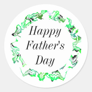 Happy Fathers Day Leafy Green Floral Crest Trendy Ronde Sticker