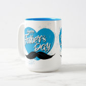 Happy Fathers Day Mustache Tweekleurige Koffiemok (Voorkant links)