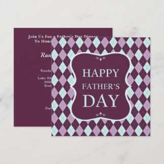 Happy Fathers Day Paarse Argyle Dinner Party Kaart