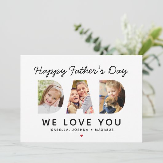 Happy Fathers Day Papa Custom Photo Collage Kaart (Staand voorkant)