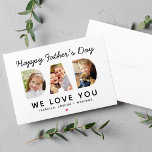 Happy Fathers Day Papa Custom Photo Collage Kaart<br><div class="desc">Creëer een stijlvol en gedenkwaardig geschenk voor pap deze Vaderdag! Dit aangepaste platte wenskaart is voorzien van een collage van drie favoriete familieafbeeldingen van de kinderen die zijn ontworpen als een modern en vaag, serif typografisch ontwerp. Pas de douanetekst met de namen van de kinderen aan. Inclusief een rood hartaccent....</div>