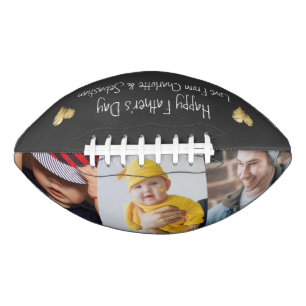 Happy Fathers Day Photo and Text Gold Heart American Football