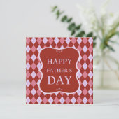 Happy Fathers Day Red Pink Argyle Dinner Party Kaart (Staand voorkant)