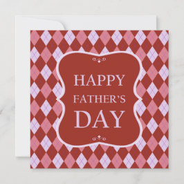 Happy Fathers Day Red Pink Argyle Dinner Party Kaart