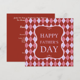 Happy Fathers Day Red Pink Argyle Dinner Party Kaart