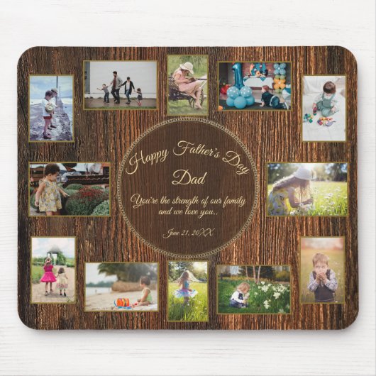 Happy Fathers Day Rustic Wood Photo Template Muismat (Voorkant)