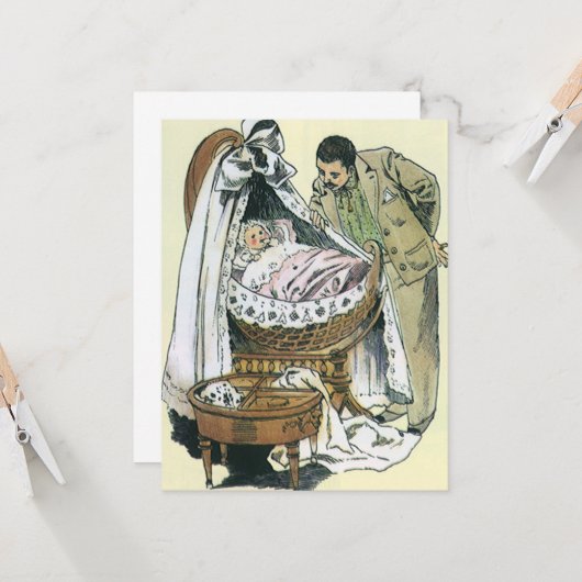  Happy Fathers Day, Victoriaans Baby Kaart (Voorkant / Achterkant in situ)