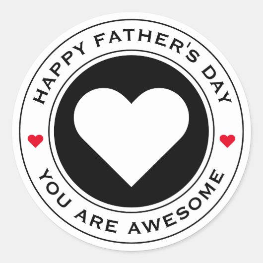 Happy Fathers Day White Heart Chic Fun Unique Ronde Sticker (Voorkant)