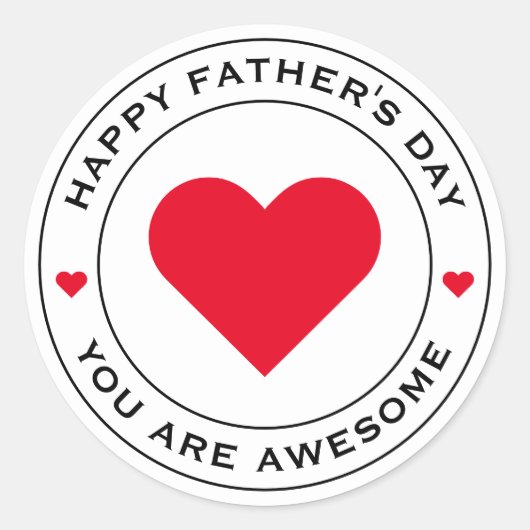 Happy Fathers Day White Heart Fun Unique Chic Ronde Sticker (Voorkant)