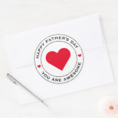 Happy Fathers Day White Heart Fun Unique Chic Ronde Sticker (Envelop)