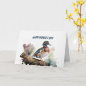Happy Father's Wood Duck On A Log Kaart (Gele Bloem)