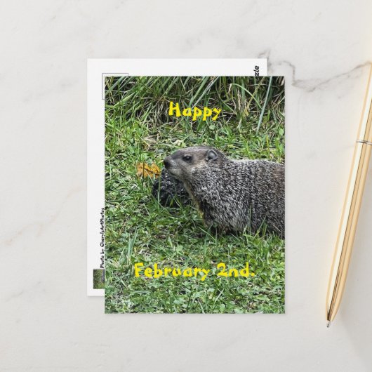 Happy February 2nd Custom Groundhog Postcards Briefkaart (Voorkant / Achterkant in situ)