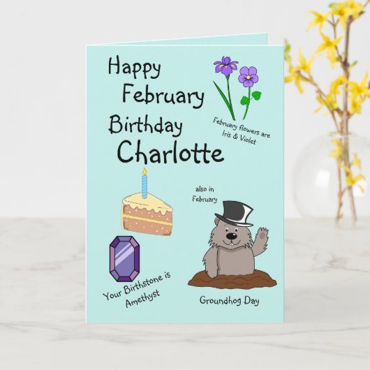 Happy February Birthday Folded Greeting Card Kaart (Gele Bloem)