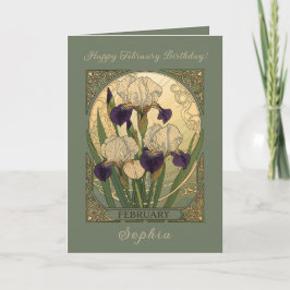 Happy February Birthday Iris Flowers Kaart