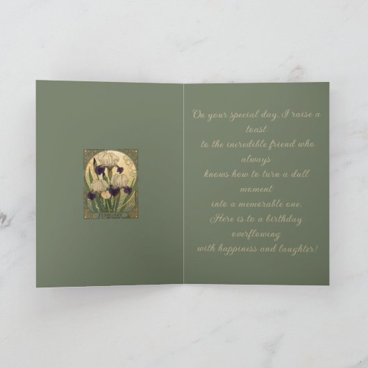 Happy February Birthday Iris Flowers Kaart (Binnen)