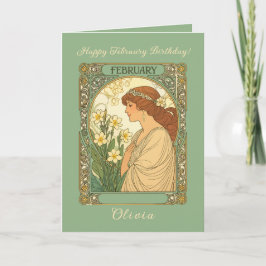 Happy February Birthday Primrose Flowers Art Nouve Kaart