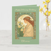 Happy February Birthday Primrose Flowers Art Nouve Kaart (Gele Bloem)