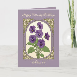 Happy February Birthday Viola Flowers Kaart