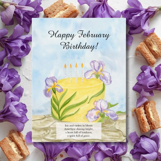  Happy February Irises Birthday Cake Briefkaart
