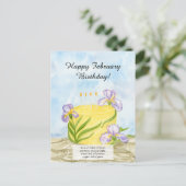  Happy February Irises Birthday Cake Briefkaart (Staand voorkant)